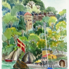 yvonne west portofino Watercolour 14 in x 10in Image size Matted and Framed